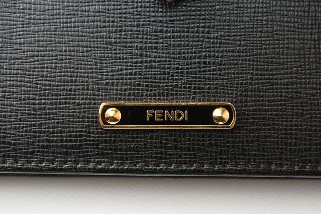 Fendi Card Case Business Card Holder Leather Black Gold