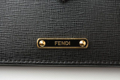 Fendi Card Case Business Card Holder Leather Black Gold
