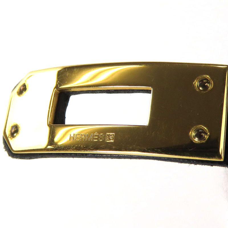 Hermes Bracelet Kelly Leather Metal Black Gold Hardware □I Engraved Accessories