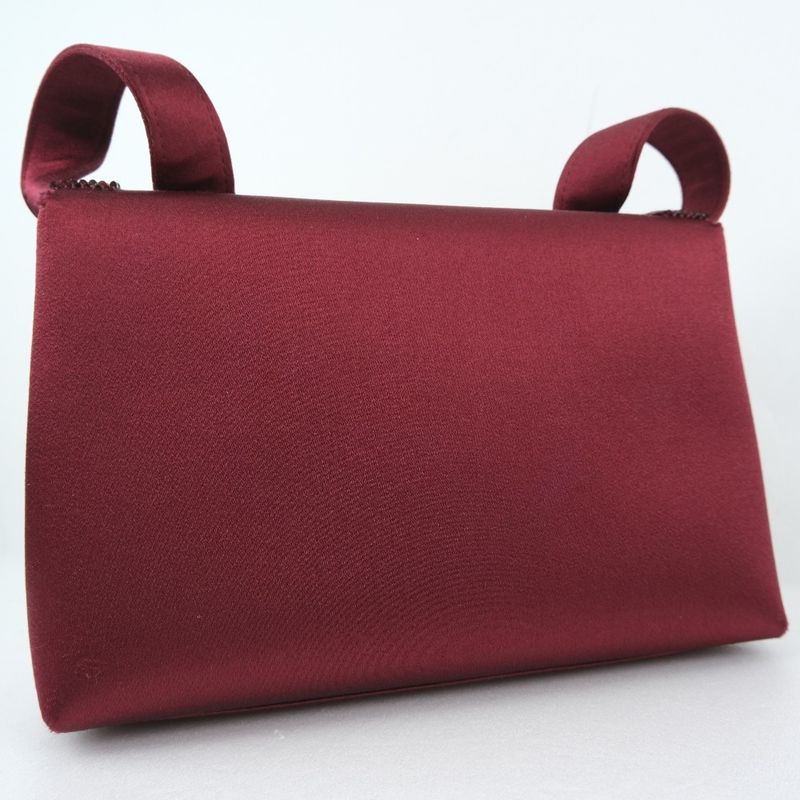 Chanel Party Bag Coco Mark Satin And Rhinestone Bordeaux Ladies Shoulder Bag