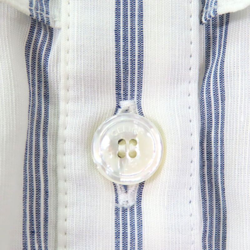 Celine 2r658077i Linen Blend Mini Prairie Stripe Ruffle Dress Shirt Dress White