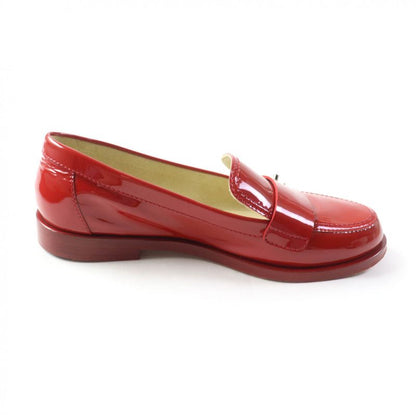 CHANEL G30708 Round Toe Patent Leather Loafers With Coco Mark Hardware Red
