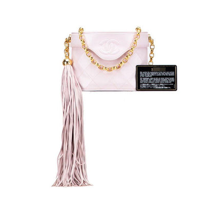 Chanel Matelasse Coco Mark Fringe Chain Shoulder Bag Pink Lambskin Ladies Chanel