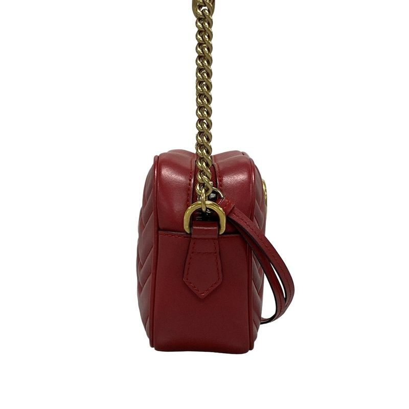 Gucci Shoulder Bag GG Marmont 448065 Red Chain Shoulder Leather