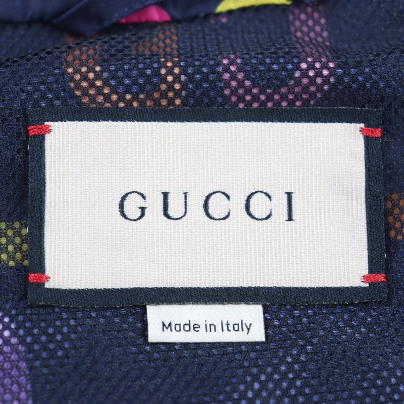 Gucci 697621 Jumbo GG Leather Part Hooded Double Zip Nylon Jacket Multicolor 48