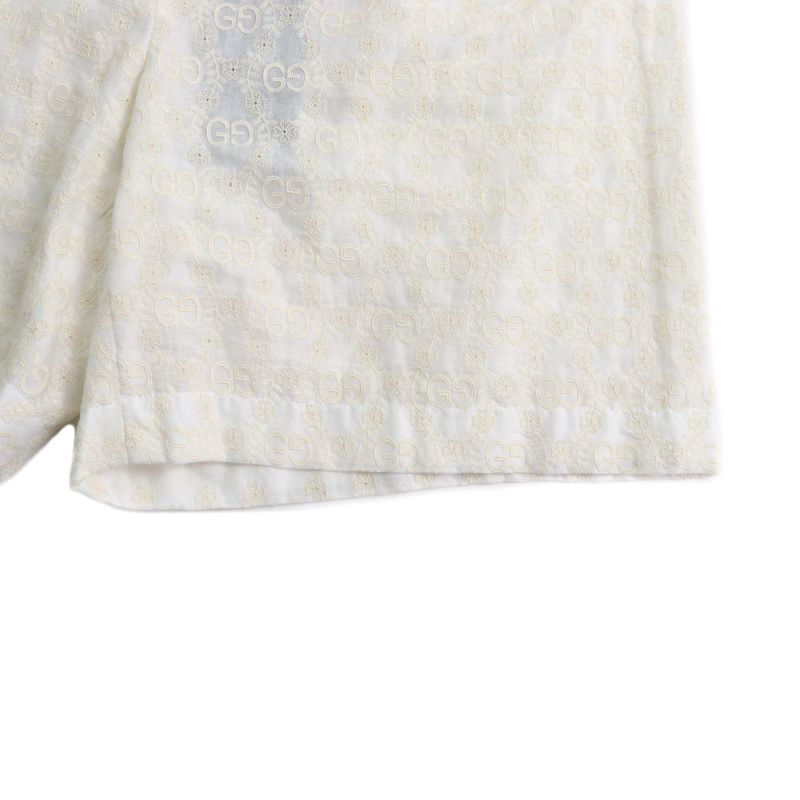 Gucci 619507 100% Cotton GG Pattern Lace Shorts Bottoms Ivory 42 Made In Italy
