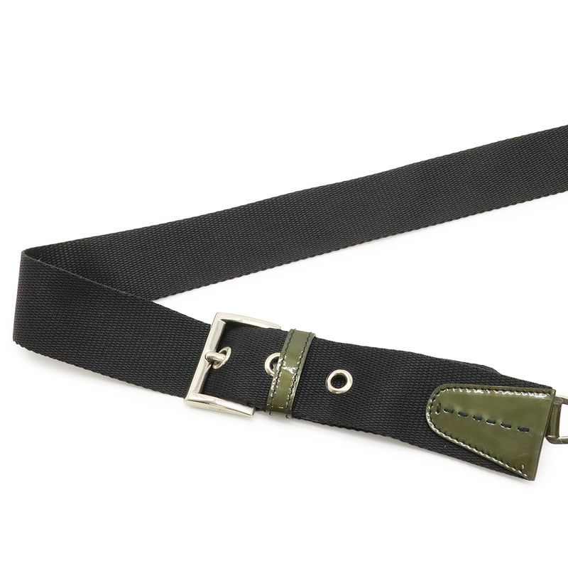 Prada Triangle Logo Shoulder Bag Nylon Enamel Patent Leather NERO Black Antraci