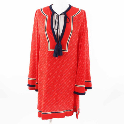 Gucci 661958 100% Silk GG Diagonal Flared Sleeve Tunic Dress With Fringe