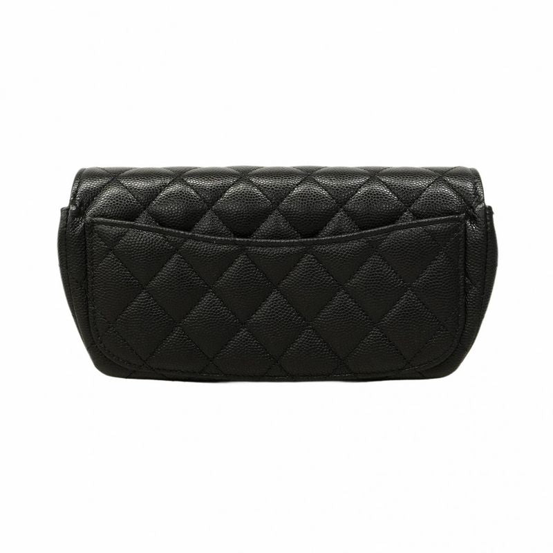 Chanel Shoulder Bag Matelasse Caviar Skin Black Silver Hardware Women