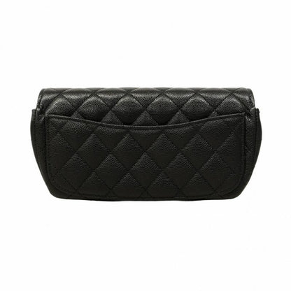 Chanel Shoulder Bag Matelasse Caviar Skin Black Silver Hardware Women