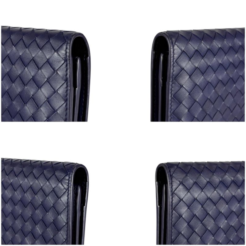 Bottega Veneta Botteg Veneta Bifold Long Wallet Intrecciato Leather Navy Long
