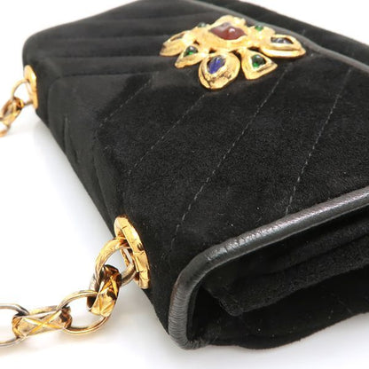 Chanel Chain Shoulder Gripoix 1993? Suede Black Chevron Chanel