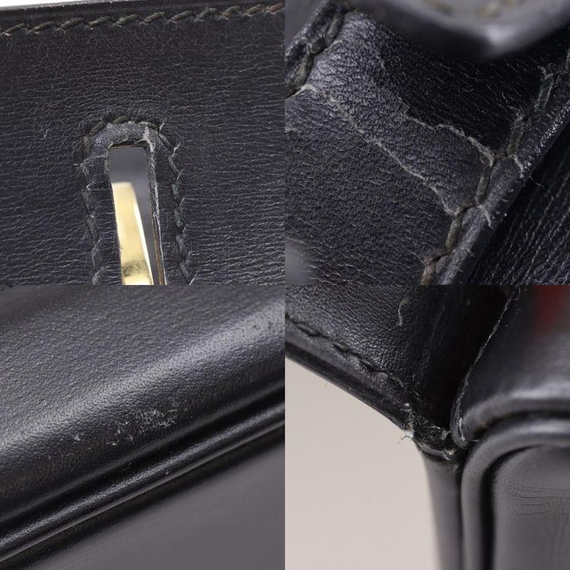 Hermes Vanity Travel Case Vintage Calf Black/beige 0X Unisex Handbag