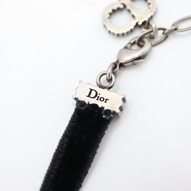 Christian DIOR Choker Star Rhinestone CD Velour Accessories Black Ladies With