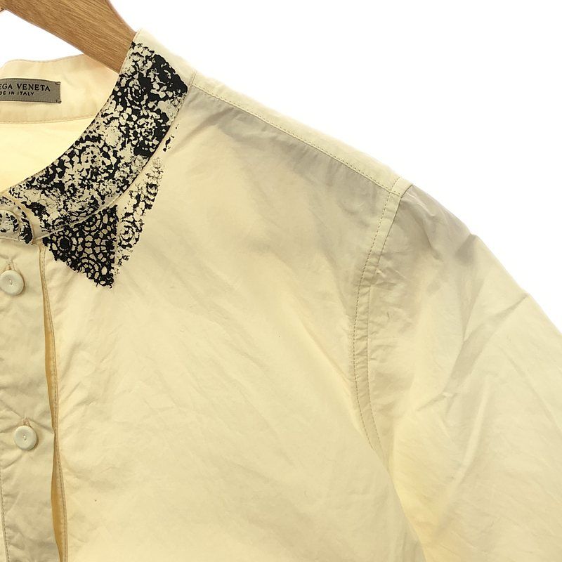 Bottega Veneta - Lace Embellishment Stand Collar Shirt Blouse - 38 - Ecru Black