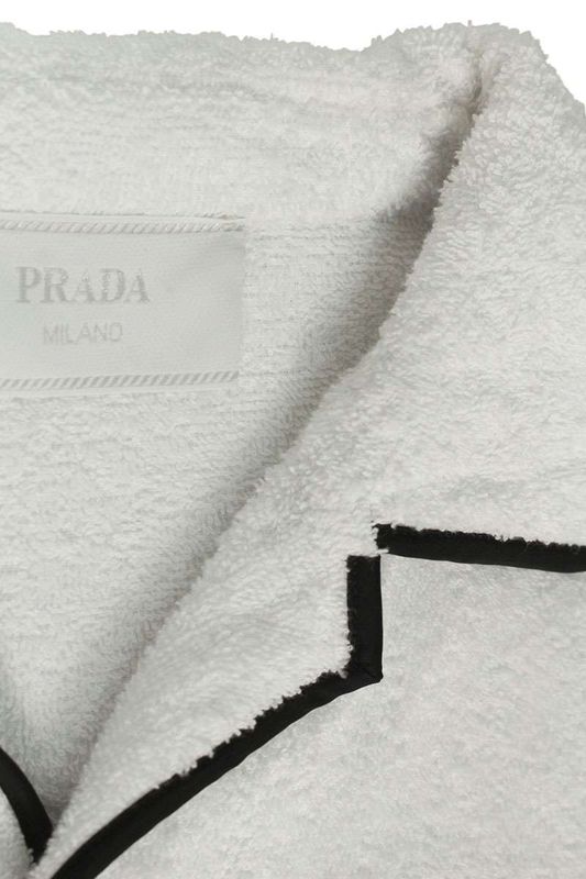 Prada Sc559 Logo Plate Cotton Terry Bow Ring Short Sleeve Shirt Men's L