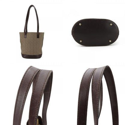 Celine Tote Bag Sulky Canvas Leather Beige Dark Brown Shoulder Bucket Shape