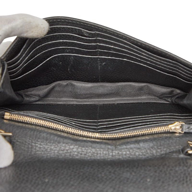 Gucci Interlocking G Long Wallet Chain Wallet Bag 510314 Black Gold Leather