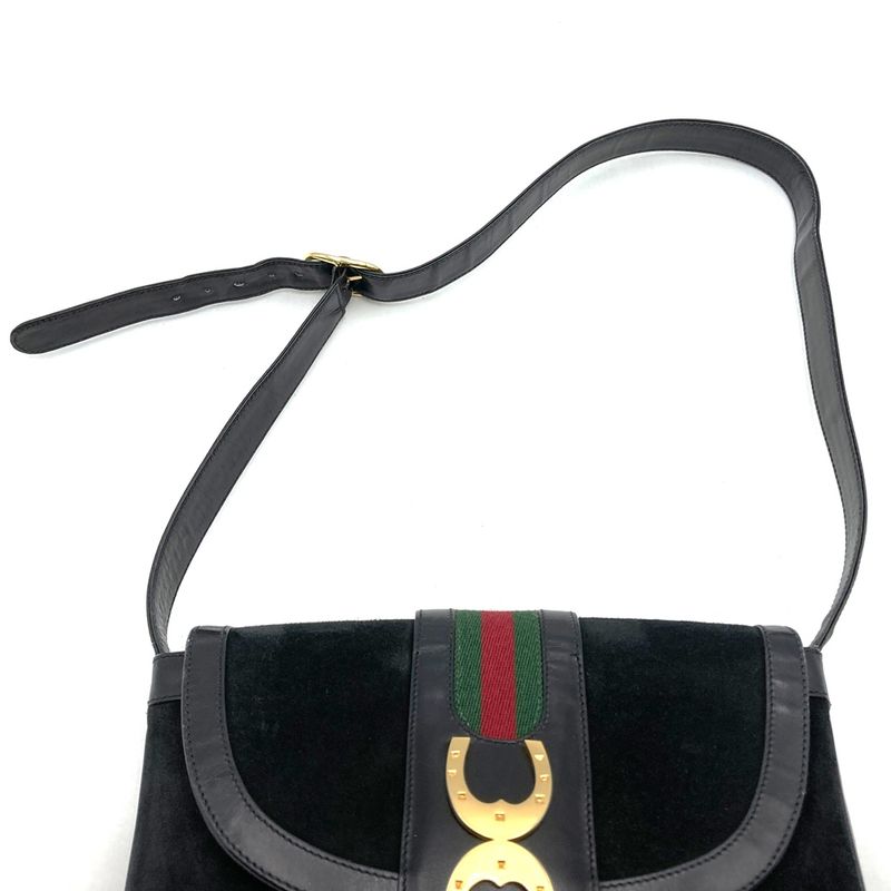 Old Gucci Shoulder Bag Horseshoe Vintage Black Suede/leather Ladies Fashion
