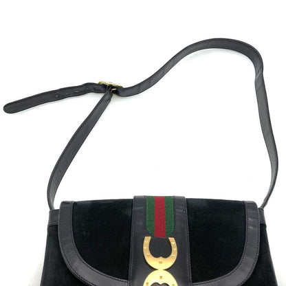 Old Gucci Shoulder Bag Horseshoe Vintage Black Suede/leather Ladies Fashion