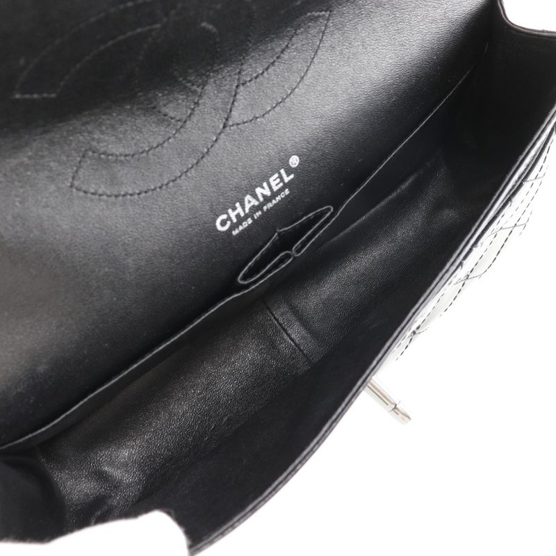 Chanel Chain Shoulder Matelasse Double Flap Patent Leather Black Women's