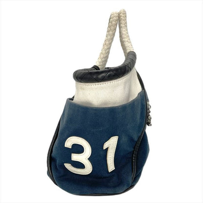 Chanel NO5 Coco Mark Choco Bar Handbag Canvas A28010 Navy Rope Handle Ladies