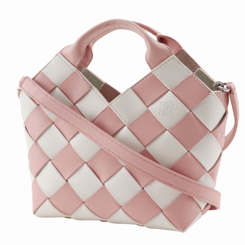 Loewe Woven Basket Small 2WAY Shoulder Calf Pink/white Women's Handbag