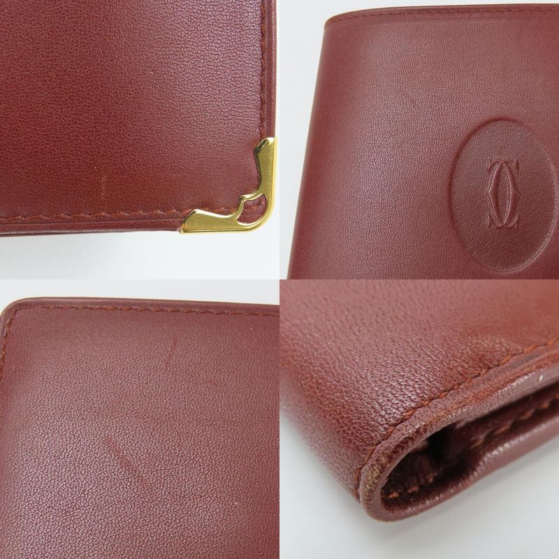 Cartier Bifold Wallet Mustline Calf Bordeaux Gold Hardware With Coin Purse For