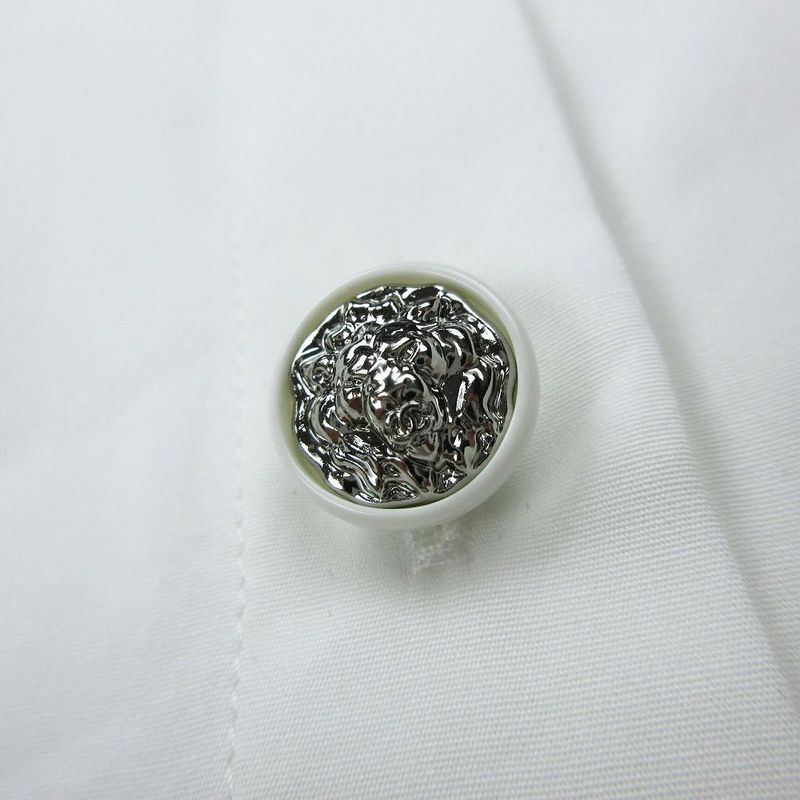 Chanel 22b Lion Button Velour Collar Shirt Long Sleeve Top White Size M Women's