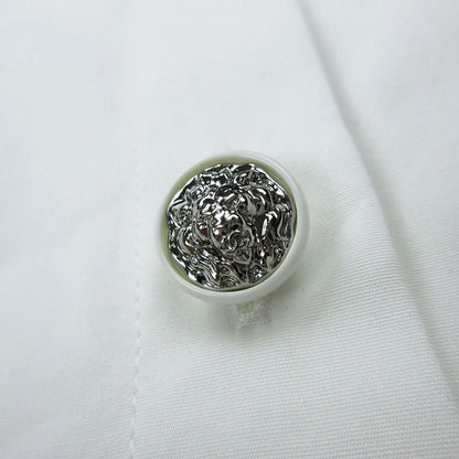 Chanel 22b Lion Button Velour Collar Shirt Long Sleeve Top White Size M Women's