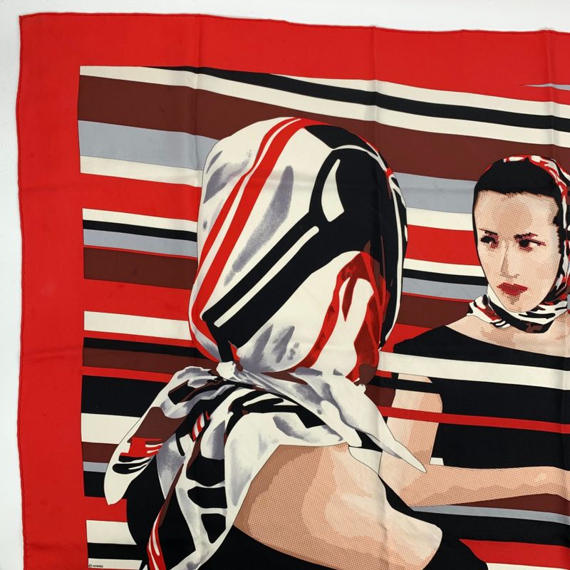 Hermes Carre 90 Pointe LA Femme AU Carre Pointeux Red 100% Silk Scarf