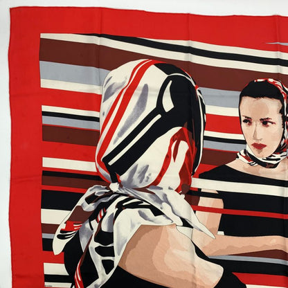 Hermes Carre 90 Pointe LA Femme AU Carre Pointeux Red 100% Silk Scarf