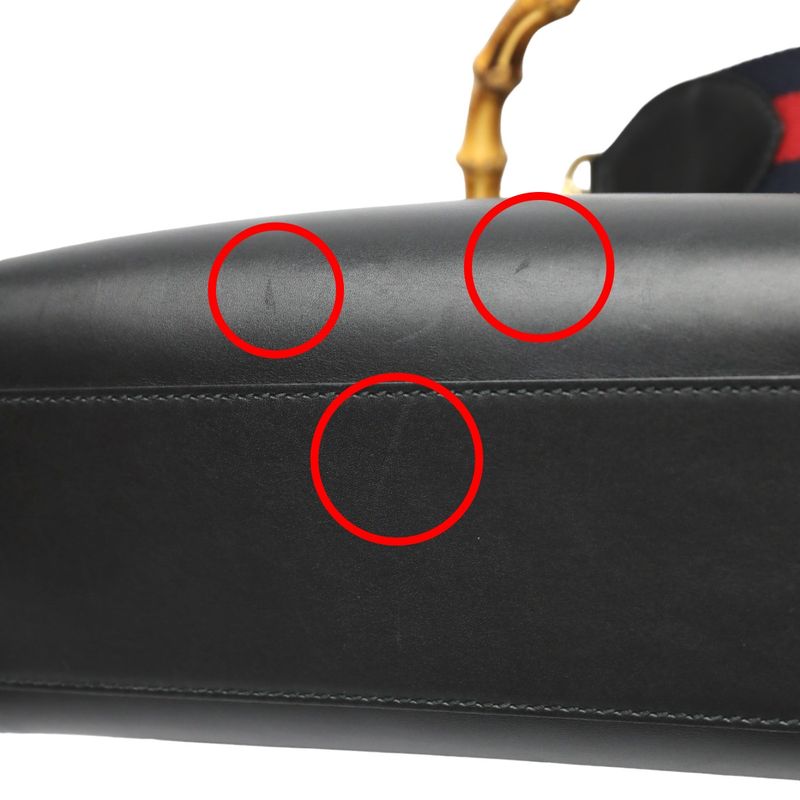 Gucci 459076 Leather Bamboo 2-way Bag Handbag Gucci Black