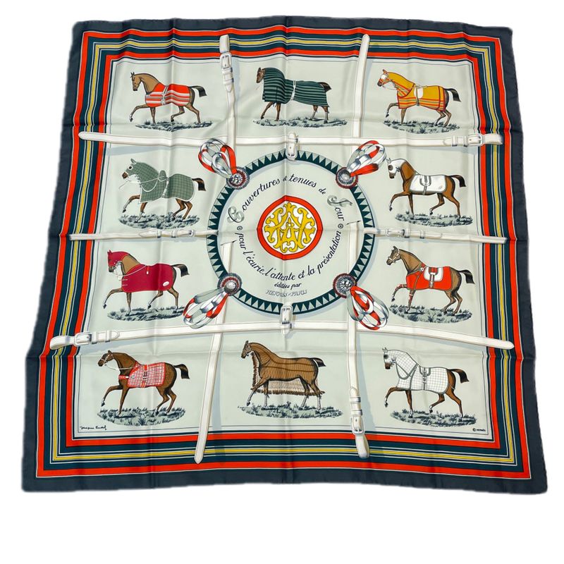 Hermes Carre 90 Couvertures ET Tenues Horsehair Silk Scarf Multicolor