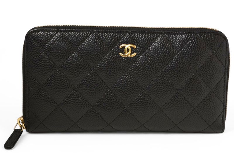 Chanel Wallet Chanel Long Wallet Matelasse Caviar Skin A50097 Black Gold