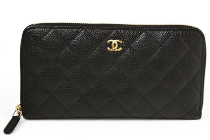 Chanel Wallet Chanel Long Wallet Matelasse Caviar Skin A50097 Black Gold