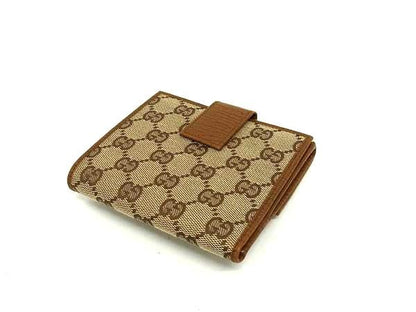 Gucci 112524 0959 Bamboo GG Pattern GG Canvas And Leather Bifold Wallet Brown
