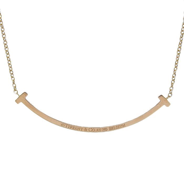 Tiffany & Co T-smile Diamond Necklace Small 18K Pink Gold 750 Pink Gold Diamond