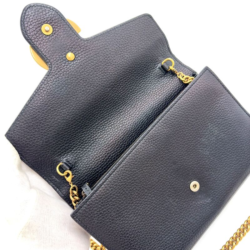 Gucci GG Marmont Chain Shoulder Chain Wallet Leather Black Shoulder Bag Gold