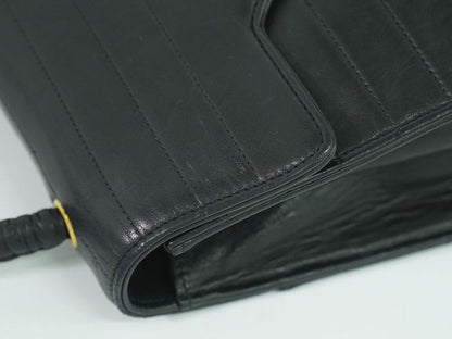 Authentic Chanel Coco Mark Shoulder Bag Pochette Lambskin Leather Black Coco