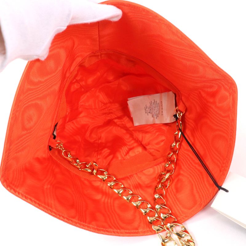Gucci 729128 GG Motif Bucket Hat With Chain Orange M (57cm (22.44in)) Genuine