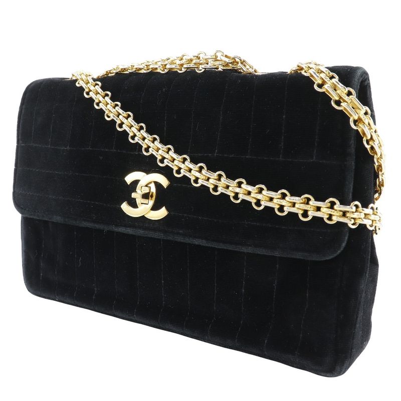 Chanel Chain Shoulder Mademoiselle Double Chain Velour Black Ladies Shoulder Bag