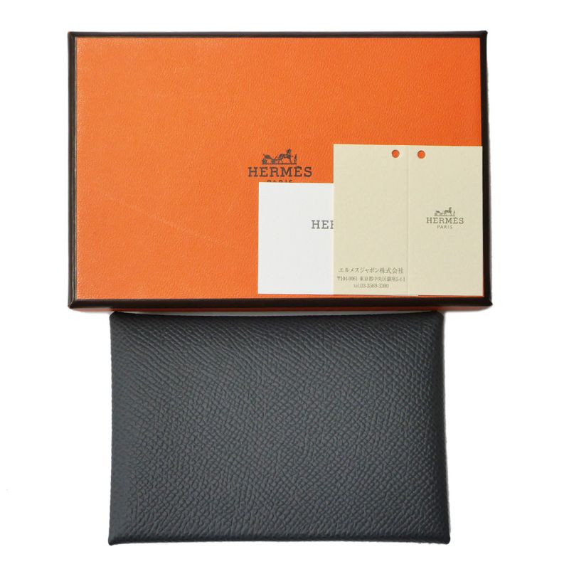 Hermes Calvi Duo Ardoise Epson Coin Case Card Case W Engraved Gray