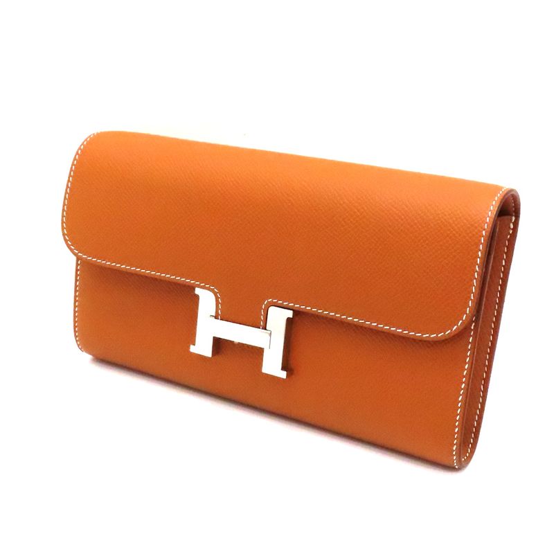 Unused Hermes Constance To-go-w Engraved Long Wallet Pouch Epson Gold