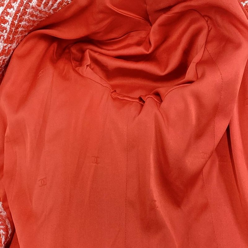 Chanel Coat Size 38 M Women's P07620 Red And White Tweed / Coco Mark / Long