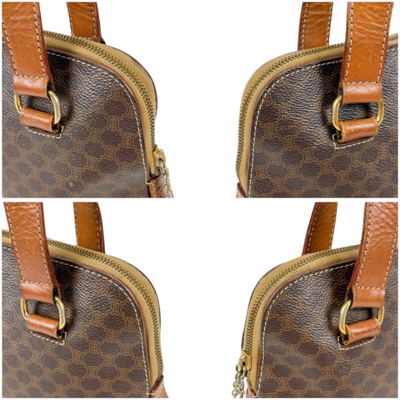 Celine Mini Tote Handbag With Macadam Pattern Triomphe Brown Pvcleather Charm