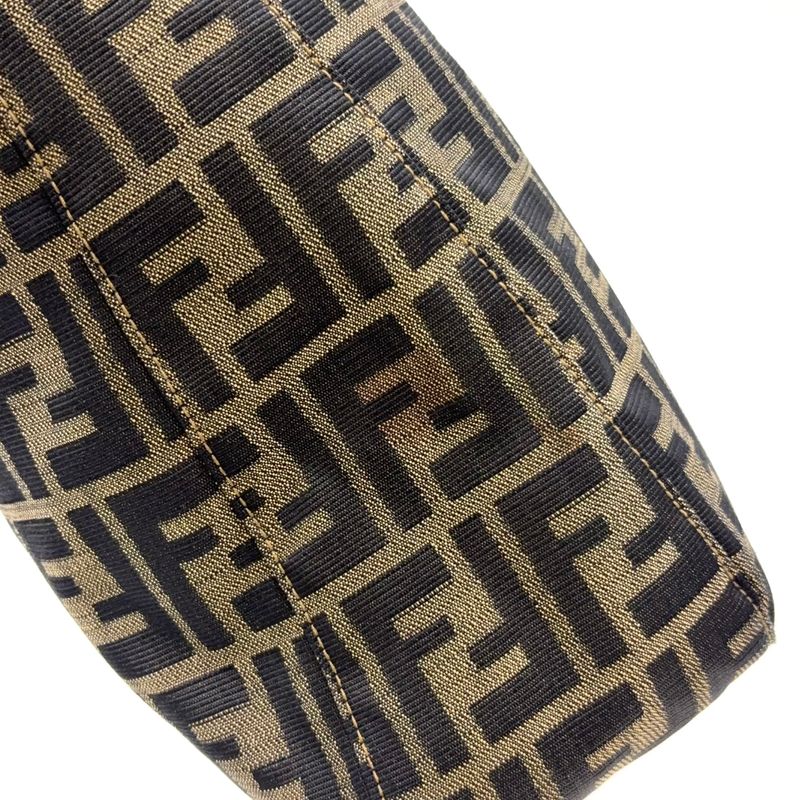 Fendi Zucca Leather And Canvas Brown And Black Shoulder Bag Gold