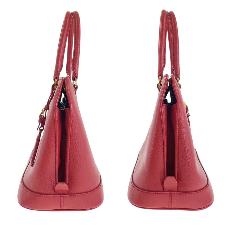 Prada Saffiano Triangle Logo Plate Red Gold Hardware Leather Handbag Shoulder
