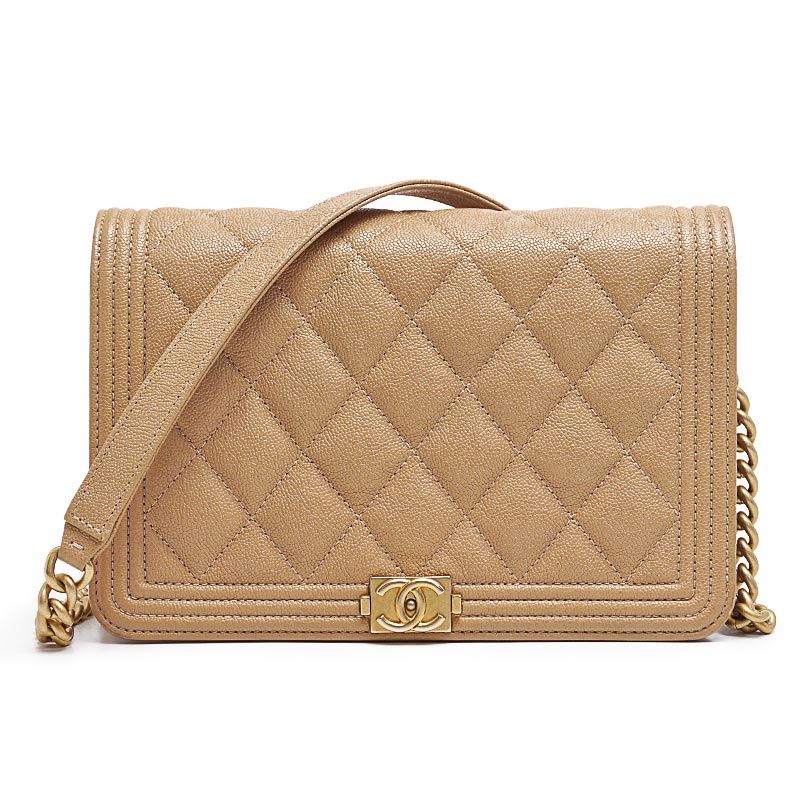 Boy Chanel Chain Wallet In Caviar Skin Beige Gold Hardware