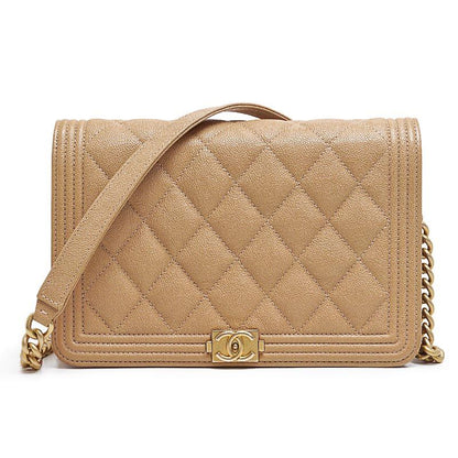 Boy Chanel Chain Wallet In Caviar Skin Beige Gold Hardware
